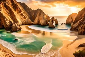 ai generiert das Strand und Felsen sind schön im diese Foto