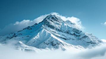 ai generiert ein Berg Gipfel mit schneebedeckt Pisten und ein klar Blau Himmel, betonen das Größe foto