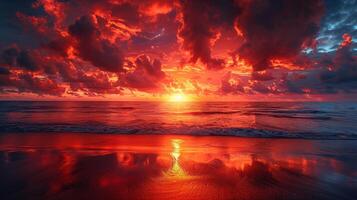 ai generiert Sonne Rahmen Über Ozean mit Wolken foto