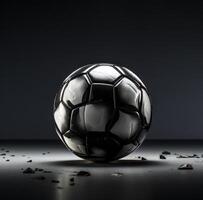 ai generiert Fußball Ball auf ein dunkel Hintergrund foto