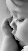 ai generiert Nahansicht Einzelheiten, Nahansicht Schüsse von das Neugeborene Babys winzig Merkmale, eine solche wie ihr Taste Nase, winzig Finger oder rosig Wangen, Hintergrund Bild, generativ ai foto