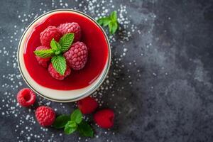 ai generiert Panna Cotta mit Beeren angesehen von über foto