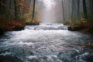 ai generiert herbstlich Wald Fluss Szene foto