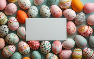 ai generiert kreativ Ostern Ei Anzeige mit Raum zum Text foto