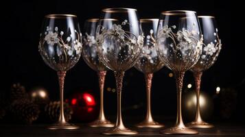 ai generiert dekorativ Wein Gläser, Weihnachten, Urlaub Ambiente foto