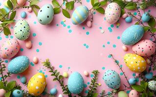 ai generiert Ostern Ei Ornamentik auf ein rosig Hintergrund foto