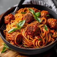 Italienisch Spaghetti und Fleischklößchen im ein Schüssel foto