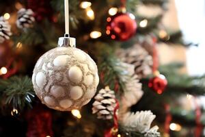 ai generiert Leben Zimmer mit schön Weihnachten Baum im modern Innere zum fröhlich Weihnachten durch ai generiert foto