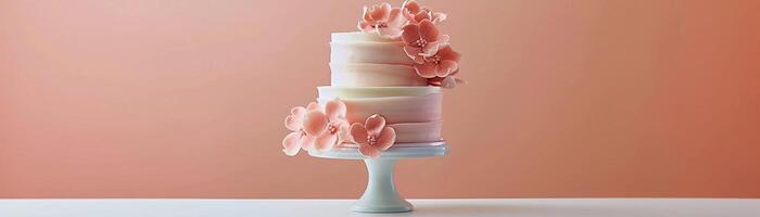 ai generiert Hochzeit Kuchen, abgestuft Hochzeit Kuchen geschmückt mit kompliziert Dekorationen und Fondant Blumen, Hintergrund Bild, generativ ai foto