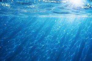 ai generiert klar Blau Wasser Oberfläche mit schön planschen Wellen und Seife Blasen. abstrakt Sommer- Banner Hintergrund foto