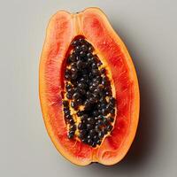 ai generiert Papaya isoliert auf Weiß Hintergrund mit Schatten. tropisch Obst Papaya oben Sicht. Papaya eben legen. Papaya Scheiben zum Obst Salate oder Sommer- Nachspeisen foto