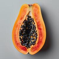 ai generiert Papaya isoliert auf Weiß Hintergrund mit Schatten. tropisch Obst Papaya oben Sicht. Papaya eben legen. Papaya Scheiben zum Obst Salate oder Sommer- Nachspeisen foto