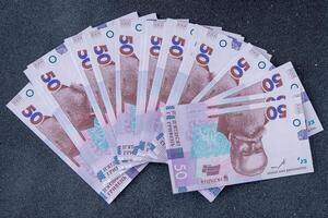 ukrainisch Geld. 50 Griwna Banknote. Porträt von Michail Gruschewski foto