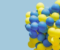 Gelb und Blau Luftballons. groß Bündel von Bälle. Ballon Hintergrund mit Platz zum Text. foto