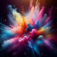 ai generiert bunt Pulver Explosion glücklich holi Festival von Farben Kunst Konzept. foto