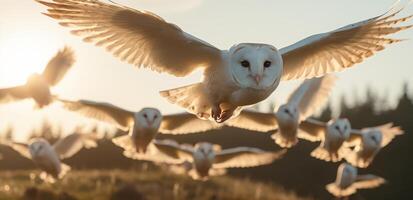 ai generiert Scheune Eulen im Flug foto