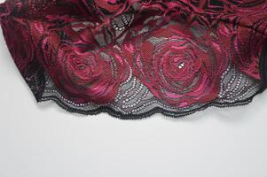 schwarz Spitze mit hell Rosa Rosen. dekorativ Element zum dekorieren sexy Unterwäsche. foto