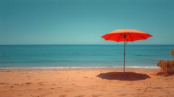 ai generiert bunt Regenschirm auf sandig Strand foto