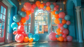 ai generiert Gruppe von Luftballons schwebend im das Luft foto