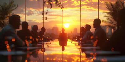 ai generiert Geschäft Treffen beim Sonnenuntergang foto