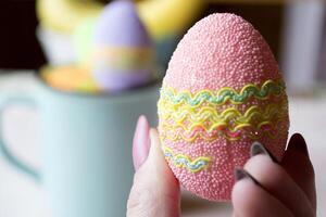 Ostern Ei im weiblich Hand schließen oben foto