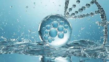 ai generiert Flüssigkeit Blase, ein Molekül Innerhalb ein Flüssigkeit Blase gegen ein Hintergrund von planschen Wasser DNA foto
