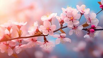 ai generiert verträumt Kirsche Blüten im Sanft Licht foto