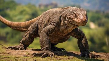 ai generiert komodo Drachen im natürlich Lebensraum foto