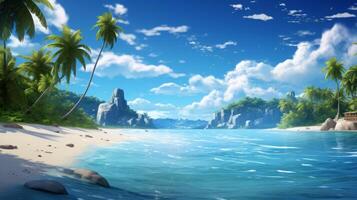 ai generiert tropisch Strand Paradies mit üppig Palmen foto