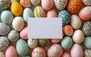 ai generiert Ostern Ei Design mit ein Raum zum Text foto