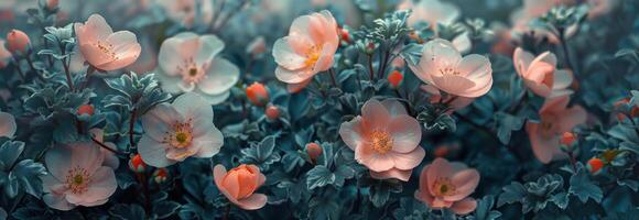 ai generiert das Anordnung von Rosa und Pfirsich Blumen foto