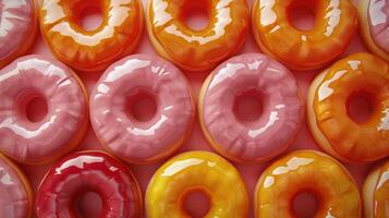 ai generiert Hintergrund von bunt Donuts foto