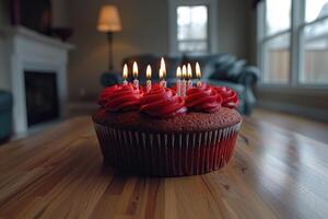 ai generiert ultimativ Geburtstag Kuchen mit Kerze Fachmann Werbung Essen Fotografie foto