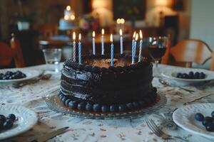 ai generiert ultimativ Geburtstag Kuchen mit Kerze Fachmann Werbung Essen Fotografie foto