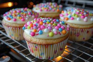 ai generiert frisch Muffin ist serviert beim das Küche Tabelle Fachmann Werbung Essen Fotografie foto