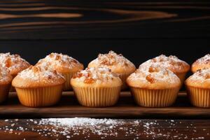 ai generiert frisch Muffin ist serviert beim das Küche Tabelle Fachmann Werbung Essen Fotografie foto