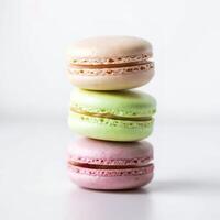 ai generiert pastellfarben Macarons isoliert auf Weiß Hintergrund foto