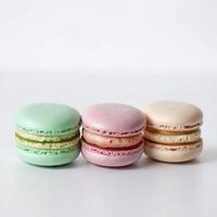 ai generiert pastellfarben Macarons isoliert auf Weiß Hintergrund foto