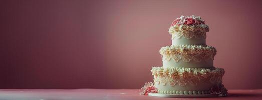 ai generiert drei abgestuft Kuchen auf Tabelle foto