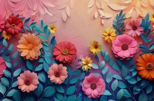 ai generiert Blumen- und Blatt Gemälde auf Mauer foto