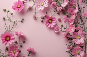 ai generiert Rosa Blumen auf Rosa Hintergrund foto