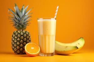 ai generiert Banane, Mango Smoothie, Ananas, Orange foto