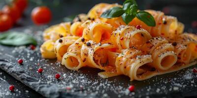 ai generiert klassisch Pasta auf Küche Hintergrund. Diät und Essen Konzept. foto