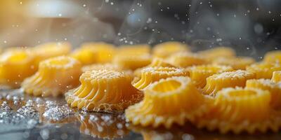 ai generiert klassisch Pasta auf Küche Hintergrund. Diät und Essen Konzept. foto