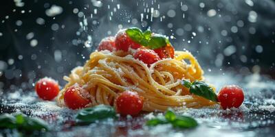 ai generiert klassisch Pasta auf Küche Hintergrund. Diät und Essen Konzept. foto