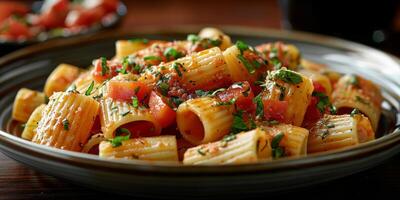 ai generiert klassisch Pasta auf Küche Hintergrund. Diät und Essen Konzept. foto