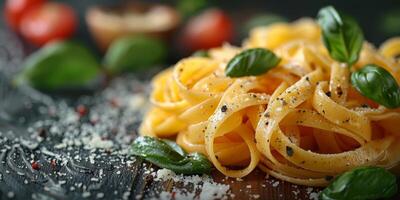 ai generiert klassisch Pasta auf Küche Hintergrund. Diät und Essen Konzept. foto