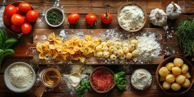 ai generiert klassisch Pasta auf Küche Hintergrund. Diät und Essen Konzept. foto