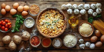 ai generiert klassisch Pasta auf Küche Hintergrund. Diät und Essen Konzept. foto