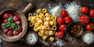 ai generiert klassisch Pasta auf Küche Hintergrund. Diät und Essen Konzept. foto